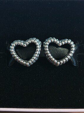 Authentic Pandora Set of 2 Beaded Heart Charms 797516 Sterling Silver